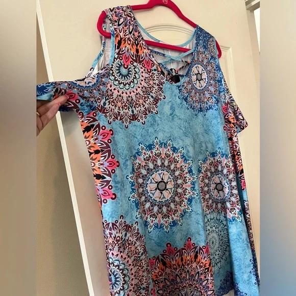 New! Blue Time Brand Summer Cold Shoulder Short Sleeve Dress Sz 3X - Picture 7 of 16